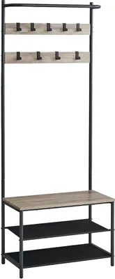 Productafbeelding van Famanu Garderobe met 9 haken - Bruin-zwart - 32,2 x 64 x 180 cm