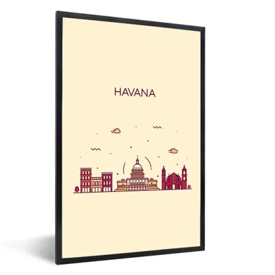 Produktbild von MuchoWow® Gerahmtes Poster Havanna - Kuba - Skyline 60x90 cm - Poster mit Schwarzem Bilderrahmen Wandposter Rahmen Foto Bilder - Kunst