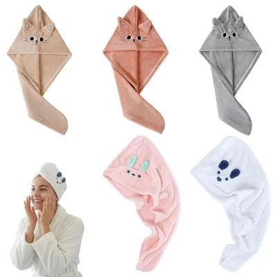 Immagine prodotto di Set di 5 turbanti per capelli in pile corallo, ad asciugatura rapida e altamente assorbenti, con bottone, per donne e bambini