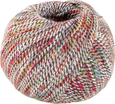 A ball of multi-colored yarn.