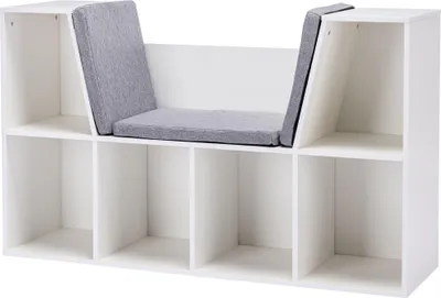 Produktbild von 2-in-1 Kinderregal mit Sitzbank, weiß & grau, 103x30x62 cm, multifunktional, stabil, platzsparend