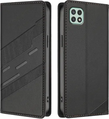 Produktbild von Hülle für Samsung Galaxy A22 5G, Kunstleder Brieftaschen Handyhülle mit Kartenfach und Standfunktion Schwarz