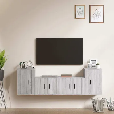 Produktbild von 4-tlg. TV-Schrank-Set Grau Sonoma Holzwerkstoff , TV-Schränke Design 2024
