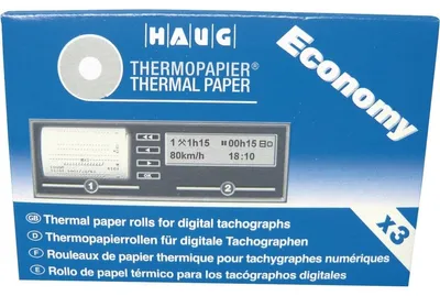 Produktbild von RNK Verlag 3104 Original HAUG Thermopapierrolle digitale Tachographen - Economy, 8m x 57mm, 3 Rollen
