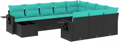 Produktbild von 11-teiliges Gartensofa-Set mit Kissen, schwarzes Polyrattan
