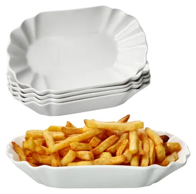 Produktbild von 6x Fries Pommesschale oval weiß Currywurst-Schale Servier-Teller Porzellan