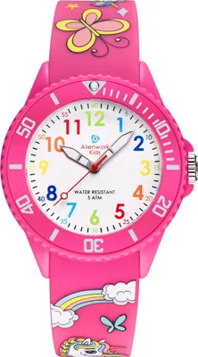 Produktbild von Alienwork Einhorn Lernuhr Kinderuhr Mädchen Uhrzeit lernen Rosa Silikon-Armband Mehrfarbig Kinder-Uhr Wasserdicht 5 ATM Zeit Lernen