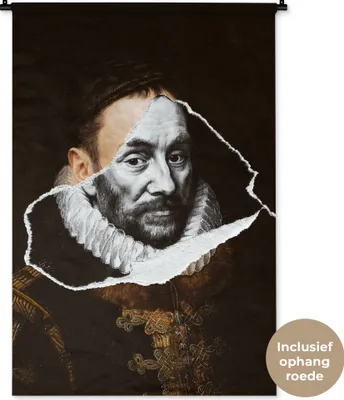 Produktbild von MuchoWow® Wandteppich Wandbehang Wilhelm von Oranien - Adriaen Thomasz - Schwarz - Weiß 90x135 cm Tapisserie Dekoration Wandtuch - Baumwolle - Wandskulptur