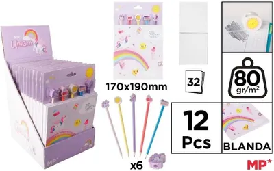 Image de Cahier avec crayons et gommes Licorne