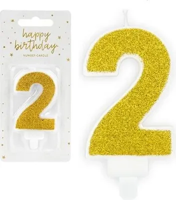 Produktbild von Geburtstagskerze Zahl 2 mit Glitzer 7cm gold