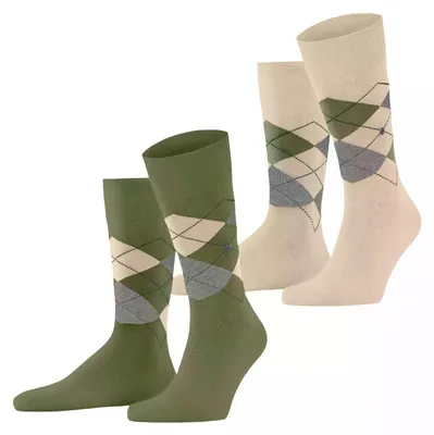 Zdjęcie produktu dla Skarpety męskie Burlington, wzór Argyle, bawełna, wzór, 2 pary, zielone, rozmiar M