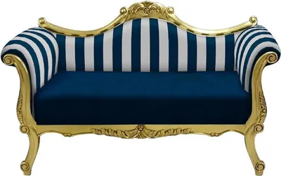 Produktbild von Casa Padrino Barock Sofa mit Streifen Blau / Weiß / Gold - Handgefertigtes Wohnzimmer Sofa im Barockstil - Barock Wohnzimmer Möbel