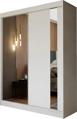 Produktbild von Masseno Schiebetürenschrank GRAZIA 150 cm Kleiderschrank Schlafzimmer Schrank 2-türig mit Spiegel Weiß
