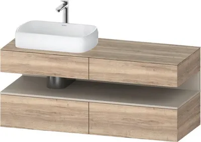 Produktbild von Duravit Qatego Konsolenwaschtischunterbau, 2 Auszüge, 2 Schubkästen, Ausschnitt links, 1400x550x600mm, Nische Taupe Supermatt, QA4765083550010