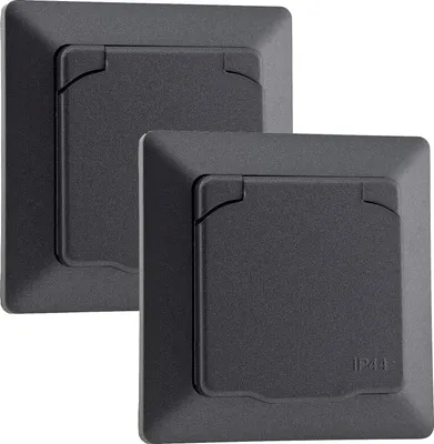 Produktbild von MILOS Schutzkontakt-Steckdose IP44, 250V/ 16A, inkl. Rahmen, UP, Anthrazit, 2 Stk