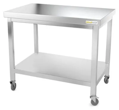 Immagine prodotto di Tavolo da lavoro in acciaio inossidabile, dimensioni 1200 x 800 mm, su ruote, PREMIUM - GOLDINOX