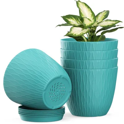Obrázok produktu pre Sada 5 kvetináčov s automatickým zavlažovaním, tmavozelená, priemer 15,3 cm
