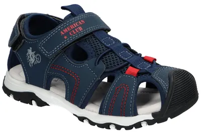 Produktbild von American Club RL184, Kinder Sandalen geschlossen Klettverschluss Leder-Einlegesohle bequem, Navy 34