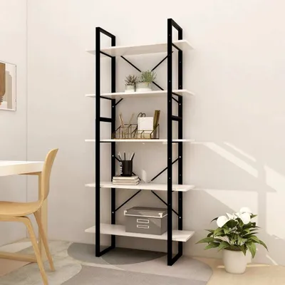 Zdjęcie produktu dla Maison Exclusive – regał na książki z 5 półkami, biały, 80 x 30 x 175 cm, z litego drewna sosnowego