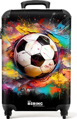 Produktbild von NoBoringSuitcases.com® Koffer Handgepäck Trolley Rollkoffer Kleine Reisekoffer mit 4 Rollen - Fußball umgeben von Farbklecksen - Cabin Size < 55x40x23 cm & 55x40x20 cm - Fotokoffer - Kabinenkoffer - BoardgepäckHandgepäck Koffer 55x35x20 cm, 36L,