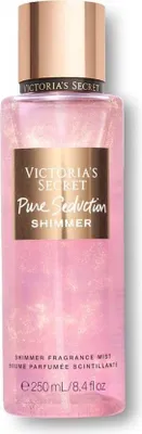 A Victoria's Secret Pure Seduction Shimmer fragrance mist bottle.