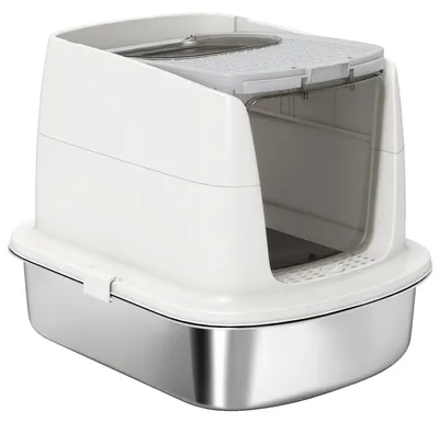 Produktbild von PawHut Katzenklo, Katzentoilette mit Deckel, Streuschaufel, Wanne aus Edelstahl