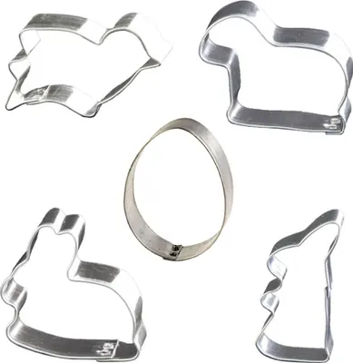 Produktbild von LARES Ausstecher 5er Set - Ostern - Hasen, Ei, Lamm und Vogel - aus Weißblech - Höhe 1,7cm - für Kekse und mehr