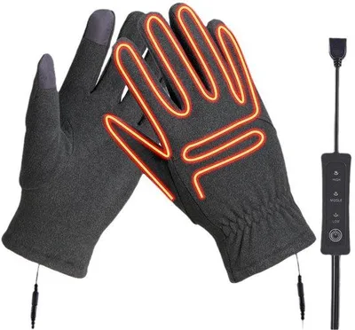 Produktbild von Verwarmbare Handschuhe, Temperaturinstellbar, 5-Finger-Heizung auf der Rückseite, für Wärme, Touchscreen, Grau, mit Stromumrichter