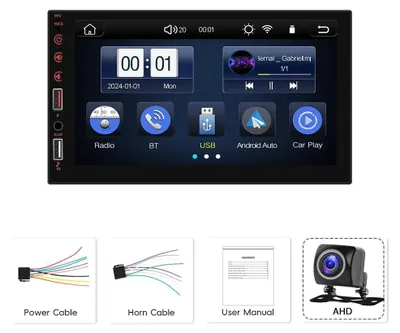 Produktbild von Autoradio - 2-DIN MP5 Multimedia-Headunit - 17,8 cm Touchscreen - Kabelloses CarPlay & Android Auto - AHD-Rückfahrkamera - 1024×600 - FM-Radio - 4×45 W