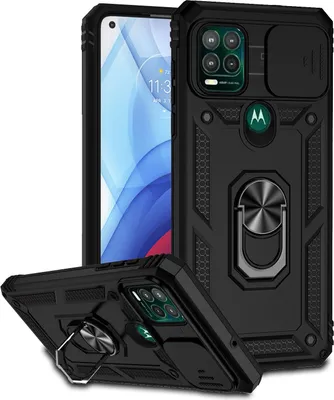 Produktbild von Moto G Stylus 5G Hülle mit Schiebe Kamera Schutz und Ringhalter Ständer Robust Rüstung Schutzhülle für Motorola Moto G Stylus 5G Schwarz