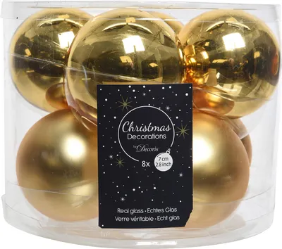 Productafbeelding van Kerstballen, glas, 7 cm, 8 stuks - Lichtgoud