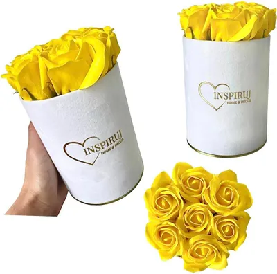 Produktbild von Flowerbox Inspiruj - Weiße Box mit Seifenrosen - Nr. 16 Gelb