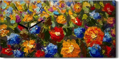 Produktbild von Wanduhr Bürouhr Leinwand Bild Geräuschlos 60x30 Ölgemälde Blumen Bunte Kunst - schwarze Hände