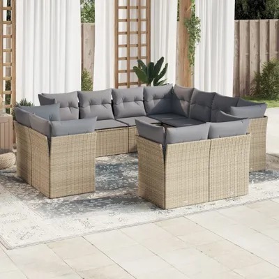 Produktbild von CLORIS 11-tlg. Garten-Sofagarnitur - mit Kissen - Beige Poly Rattan - Gartenmöbelgarnituren LL0000257082