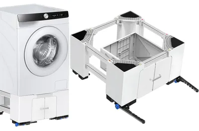 Produktbild von Waschmaschinen Untergestell mit Schublade und Rollen 28cm | Verstellbar 63-69 cm | 400 kg belastbar | Weiß