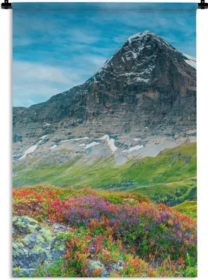 Produktbild von MuchoWow® Wandteppich Wandbehang Blumen - Berge - Schnee - Landschaft 90x135 cm Tapisserie Dekoration Wandtuch - Baumwolle - Wandskulptur