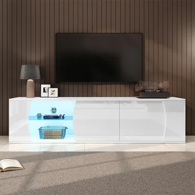 Produktbild von TV-Schrank mit LEDs und 3 Schranktüren TV-Tisch TV-Ständer für 80-Zoll-Fernseher 180*40*45cm Weiß