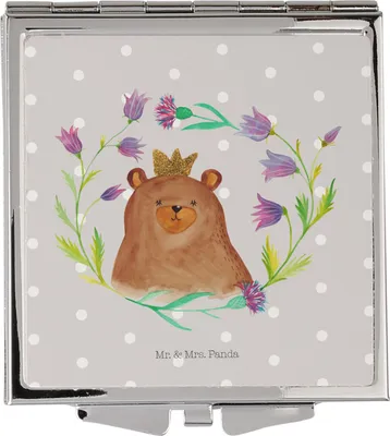 Produktbild von Mr. & Mrs. Panda Taschenspiegel Bär Königin - Grau Pastell - Geschenk, Muttertag, Mutter, Mutti, Lieblingsmensch, Schminkspiegel, Kleiner Spiegel, klein, Reise, Mama, Mom