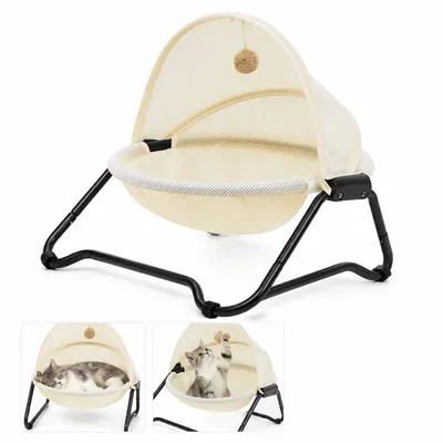 Produktbild von Katzenhängematte, erhöhtes Katzenbett mit waschbarem Kissen, atmungsaktiv, wasserabweisend & kratzfest, für mittelgroße Katzen, Beige