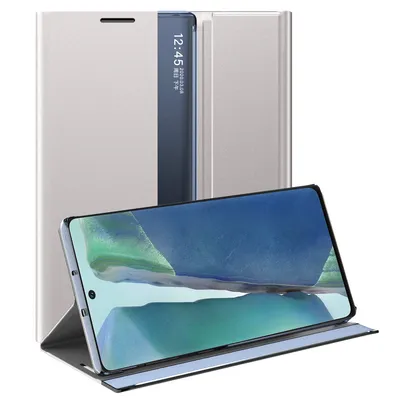 Obrázek produktu pro Galaxy Note 20 Pouzdro, Slim Flip Kožené Pouzdro s Okénkem a Stojánkem pro Samsung Galaxy Note 20 Stříbro