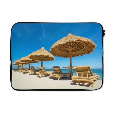 Produktbild von MuchoWow® Laptop Hülle 14 ZollStrandkorb - Strand - Sonnenschirm - Meer - Sommer Laptoptasche - Laptoptasche - Stoßsicher - Schutzhaube