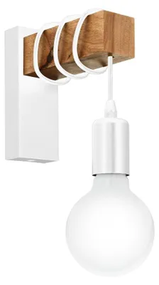 Produktbild von EGLO Wandlampe Townshend, Vintage Wandleuchte im Industrial Design, Retro Lampe aus Stahl und Holz, Farbe Weiß, braun, Fassung E27,zertifziert