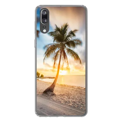 Produktbild von MuchoWow® Handyhülle Schutzhülle Hülle für Huawei P20 Sonnenuntergang - Strand - Palme Silikon Softcase Handy Hülle - Hardcover