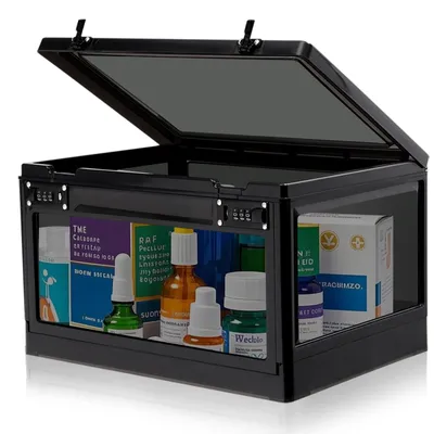 Produktbild von Abschließbare Box mit Doppelkombinationsschloss | 24-Liter-Sicherheitsbox für Medikamente, Handy und Snacks | Stapelbare Aufbewahrungsbox mit 2 Fächern