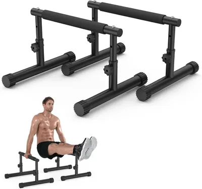 Zdjęcie produktu dla Zestaw poręczy do ćwiczeń (parallettes) - czarne, z regulowaną wysokością (19 i 27 cm) - idealne do ćwiczeń w domu