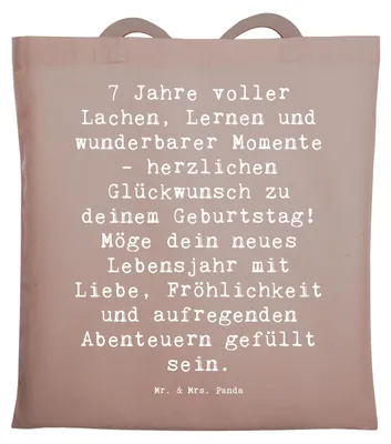 Produktbild von Mr. & Mrs. Panda Stoffbeutel Spruch 7. Geburtstag - Braun Pastell - Geschenk, Glückwunsch, Herzlichen, Happy Birthday, Geburtstagsgeschenk, Tasche, Geburtstagsdekoration