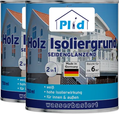 Produktbild von Plid Holz-Isoliergrund 1,5l Weiß für 6m² / Sperrgrund für Holzfarbe - Holzgrundierung für Wetterschutzfarbe sperrt Holzinhaltsstoffe ab