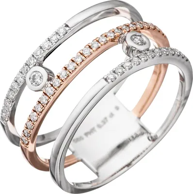Produktbild von Gr. 56 Damen Ring breit 585 Gold Weißgold Rotgold bicolor 49 Diamanten Brillanten