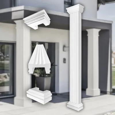 Produktbild von PRESTIGE DECOR Halbsäule mit Teil-Kannelierung 255x128mm Eckig Kunstharzputz weiß, Fassadenverkleidung aussen Stucksäule Wandverkleidung (LC107 Komplettset 1, Größe S halbiert)
