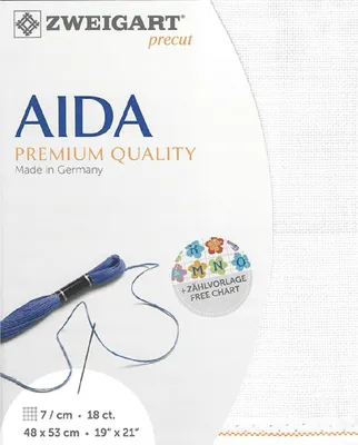 Produktbild von AIDA Zweigart precut 18 ct. Fein-Aida 3793 Farbe 100 weiß, Zählstoff für Kreuzstich 48x53cm